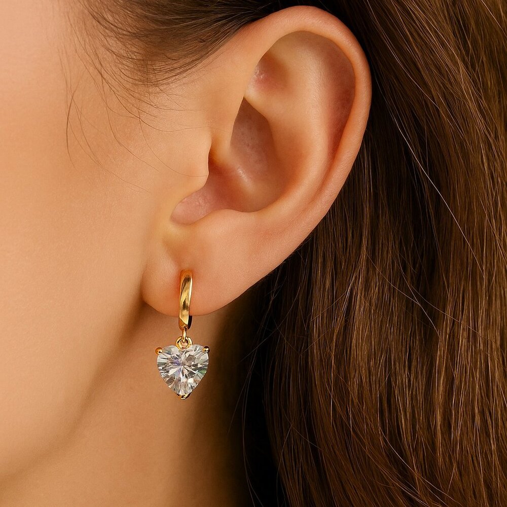 NWOT - Gold Tone Hoop Earrings with Heart Shaped Zirconias